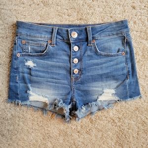 American Eagle Hi-Rise Shortie Jean Shorts Size 2 Distressed